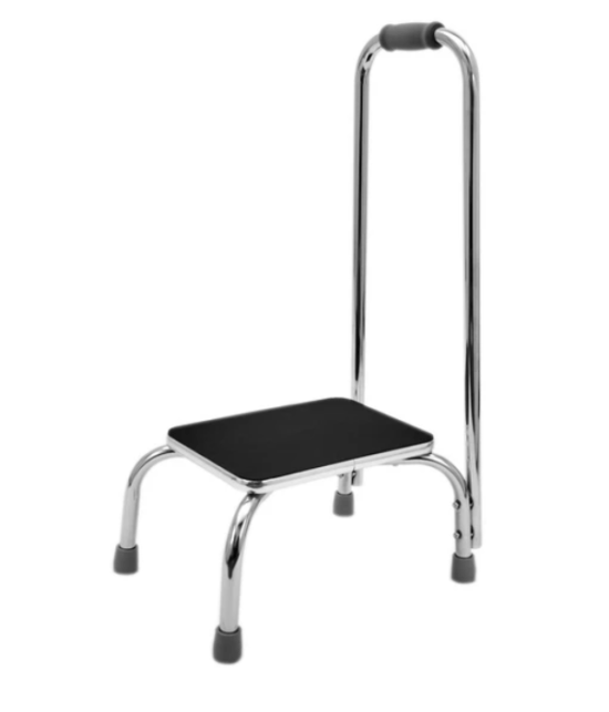 Chrome step stool with handrail