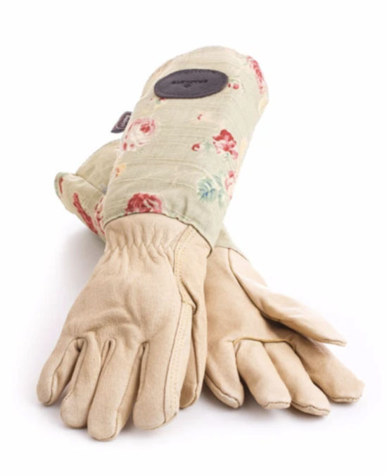 Leather and linen gardening gloves - floral pattern