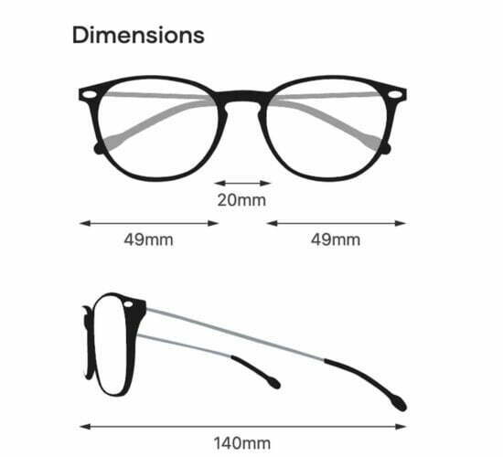 Nooz reading glasses - dimensions
