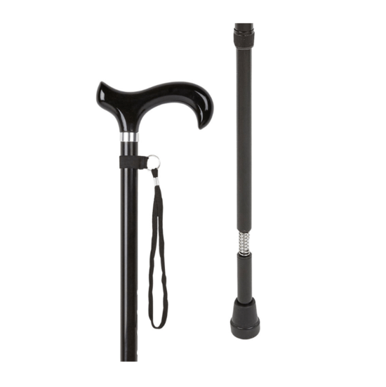 Derby handle adjustable stick with shock absorber